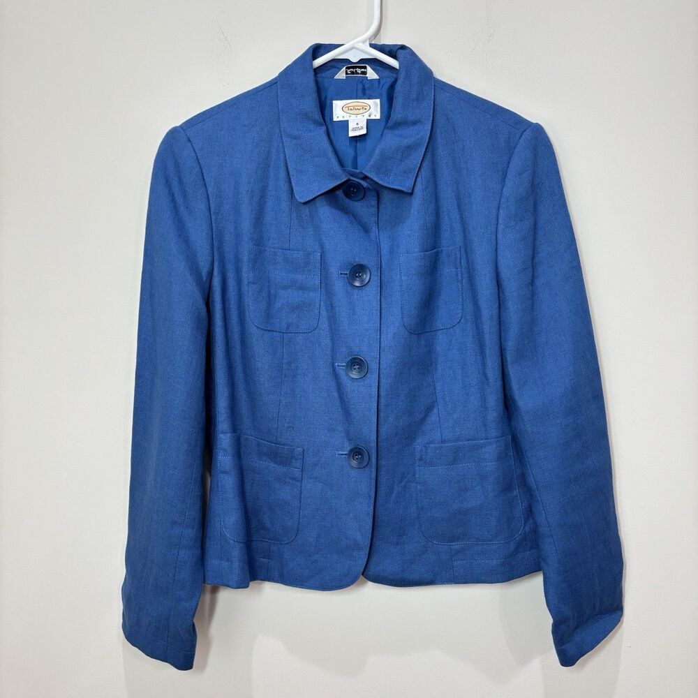 VTG Talbots 100% Irish Linen Blazer Jacket Blue 6 Career Lightweight Timeless